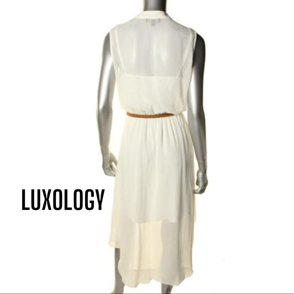 Luxology NEW Ivory Chiffon Hi-Low Mid-Calf Summer Dress, M